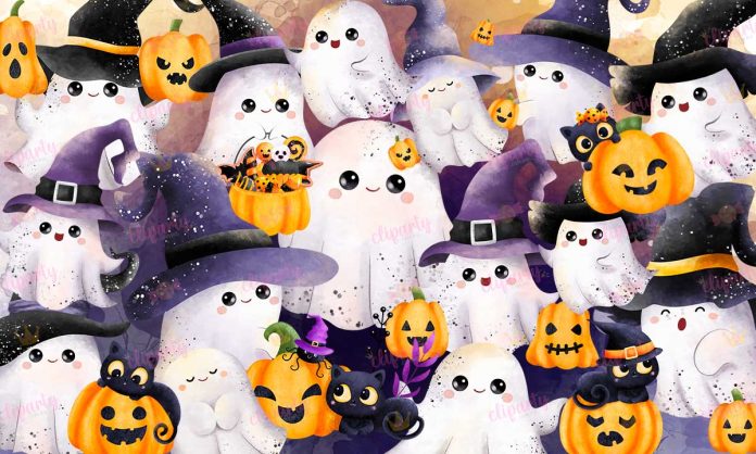 Cliparts, Halloween, fantasmas cute, watercolor