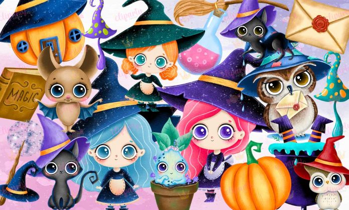 Cliparts, Halloween, magia, watercolor