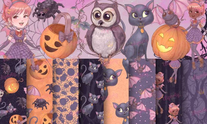 Cliparts, Halloween, buho, gato, papeles