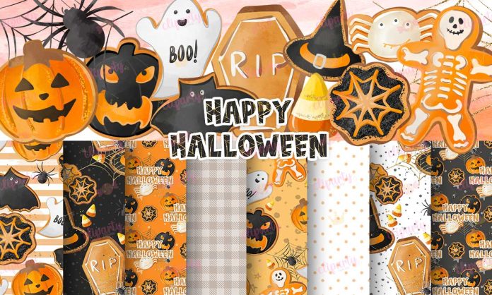 Cliparts, Halloween, cookies, papeles, watercolor