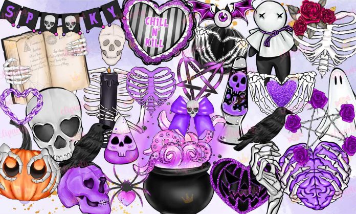 Cliparts, Halloween, huesos, calaveras, glitter