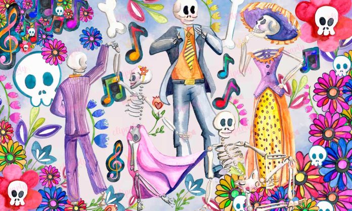 Cliparts, Dia de Muertos, musica, floral, watercolor