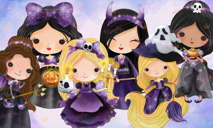 Cliparts, Halloween, princesas, watercolor