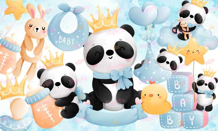 Cliparts, Baby Shower, nino, panda, watercolor