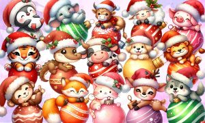 Cliparts, Navidad, Animales, cute, esferas